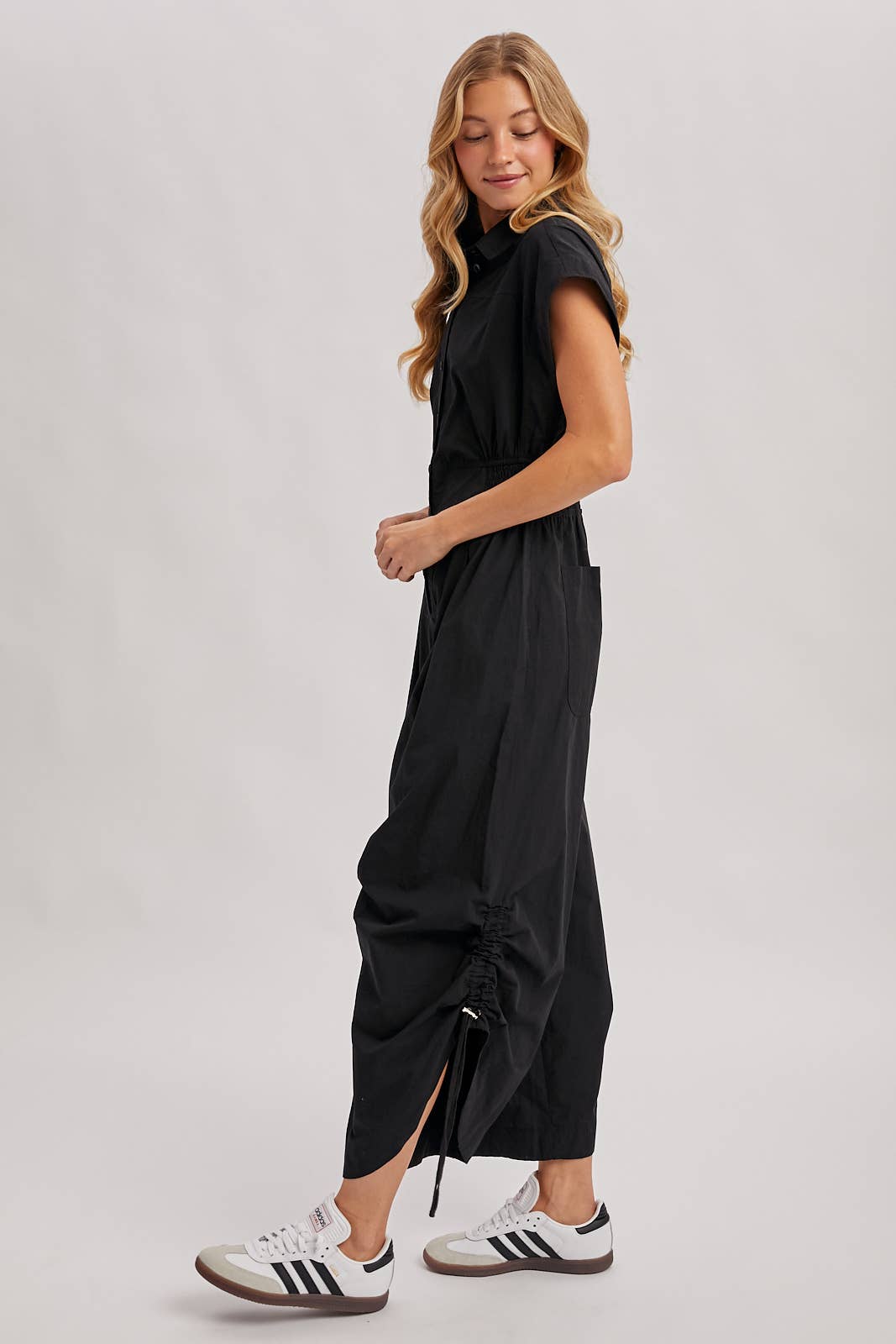 BUTTON DOWN UTILITY SHIRTING JUMPSUIT