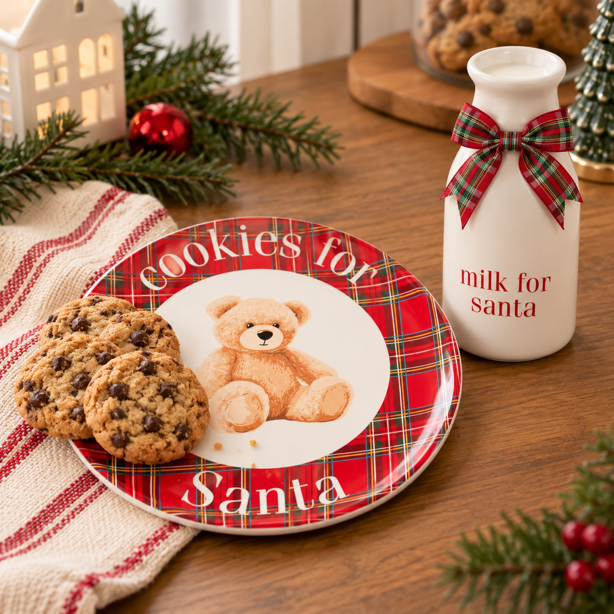 Cookies for Santa Christmas Gift Set, Red and Green Plaid