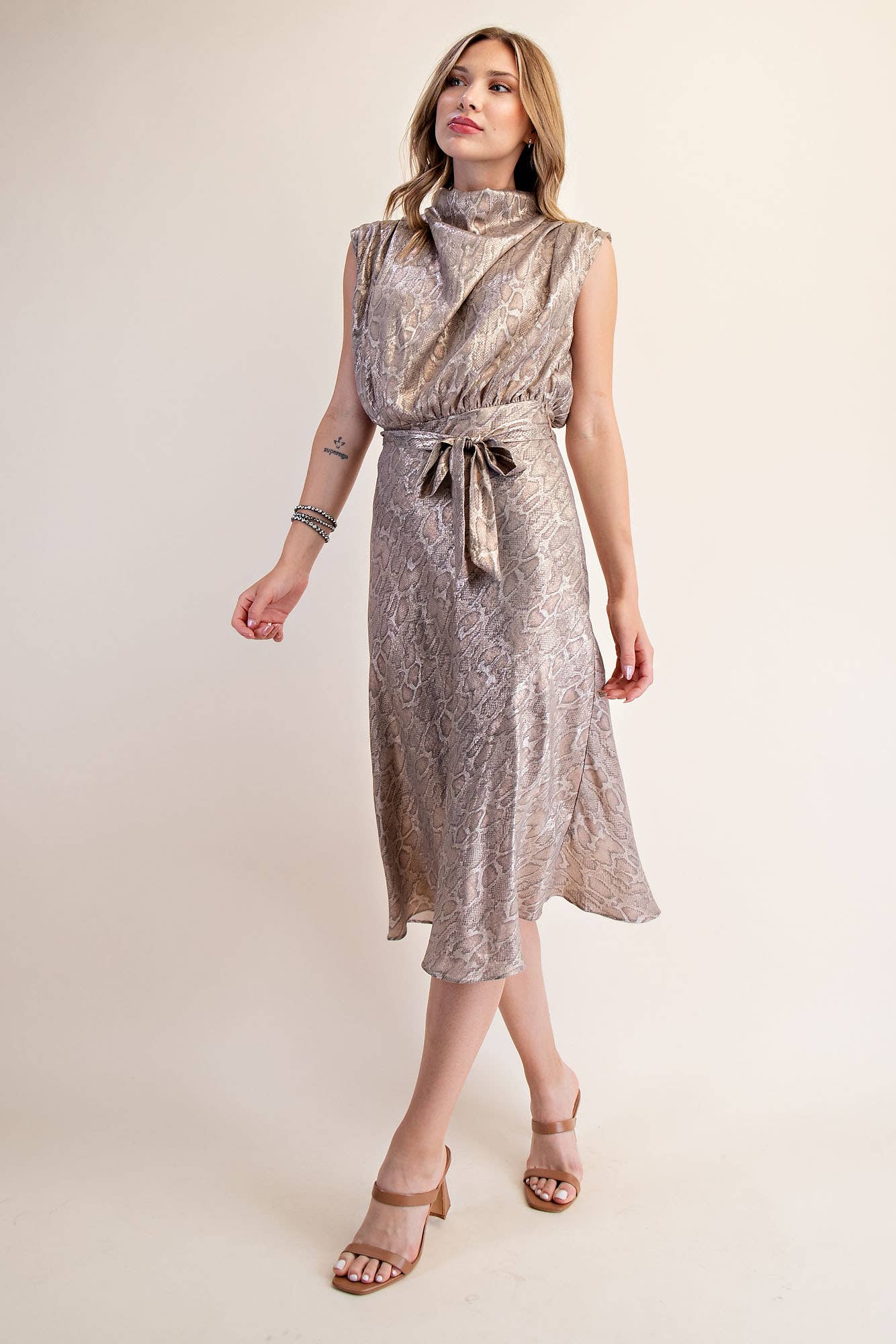 Mock Neck Sleeveless Midi Dress