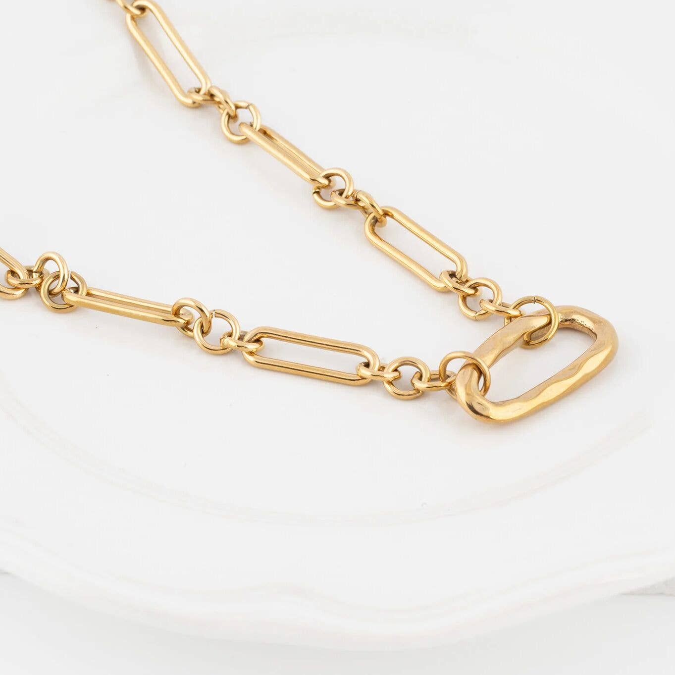 18K Gold Stainless Steel Mixed Link Carabiner Necklace