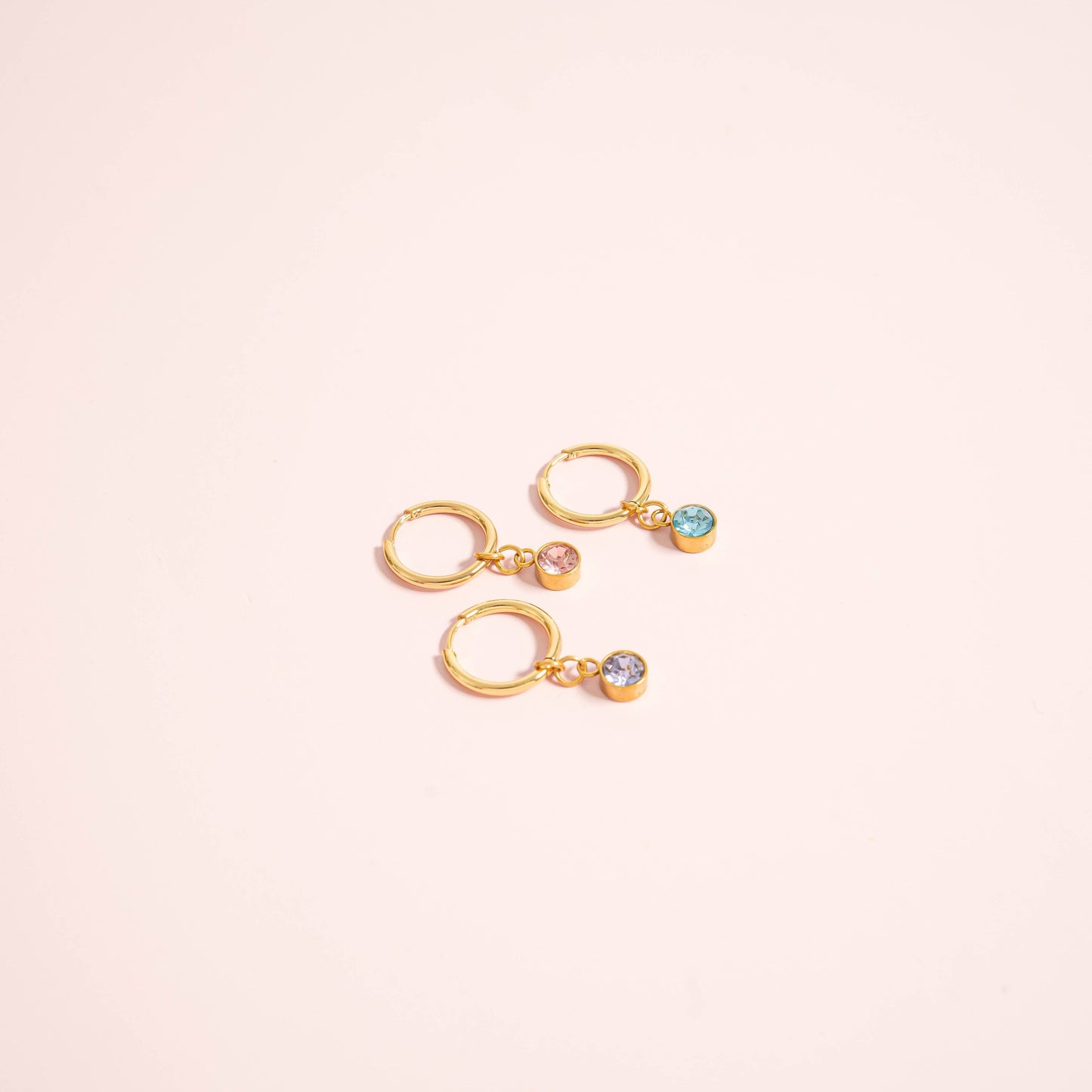 18K Gold PVD Birthstone Huggie Charm Earrings