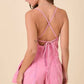 Washed Denim V-Neck Romper with Pleat Detail & Tie Straps