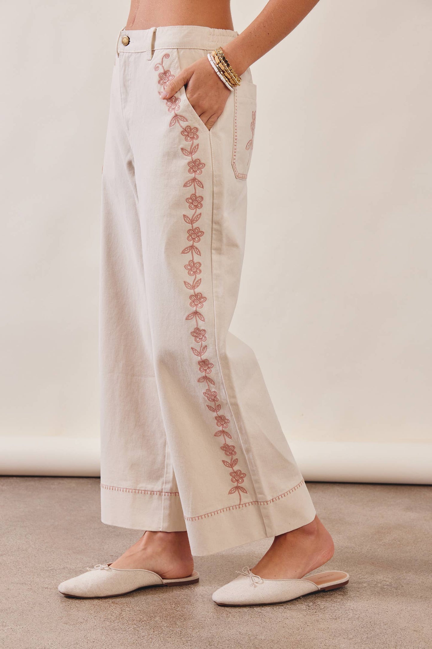 Floral Embroidered Cropped Wide-Leg Pants LP0276