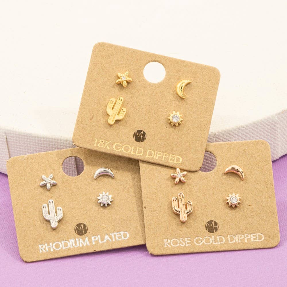 Mini Cactus Flower Stud Earrings Set