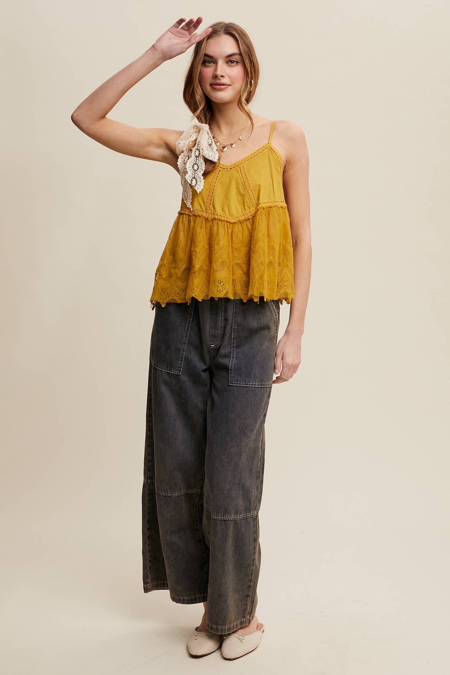Wide-Leg Denim Drawstring Pants LP0256
