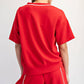 MODAL SCUBA V NECK FLAT PIPING SHORT SLEEVE TOP