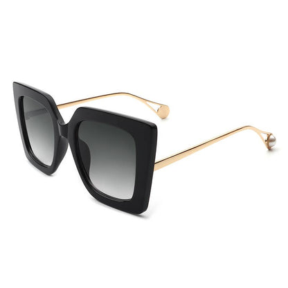 Luxurious Oversize Square Cat-Eye with Pearl-Tip Sunglasses