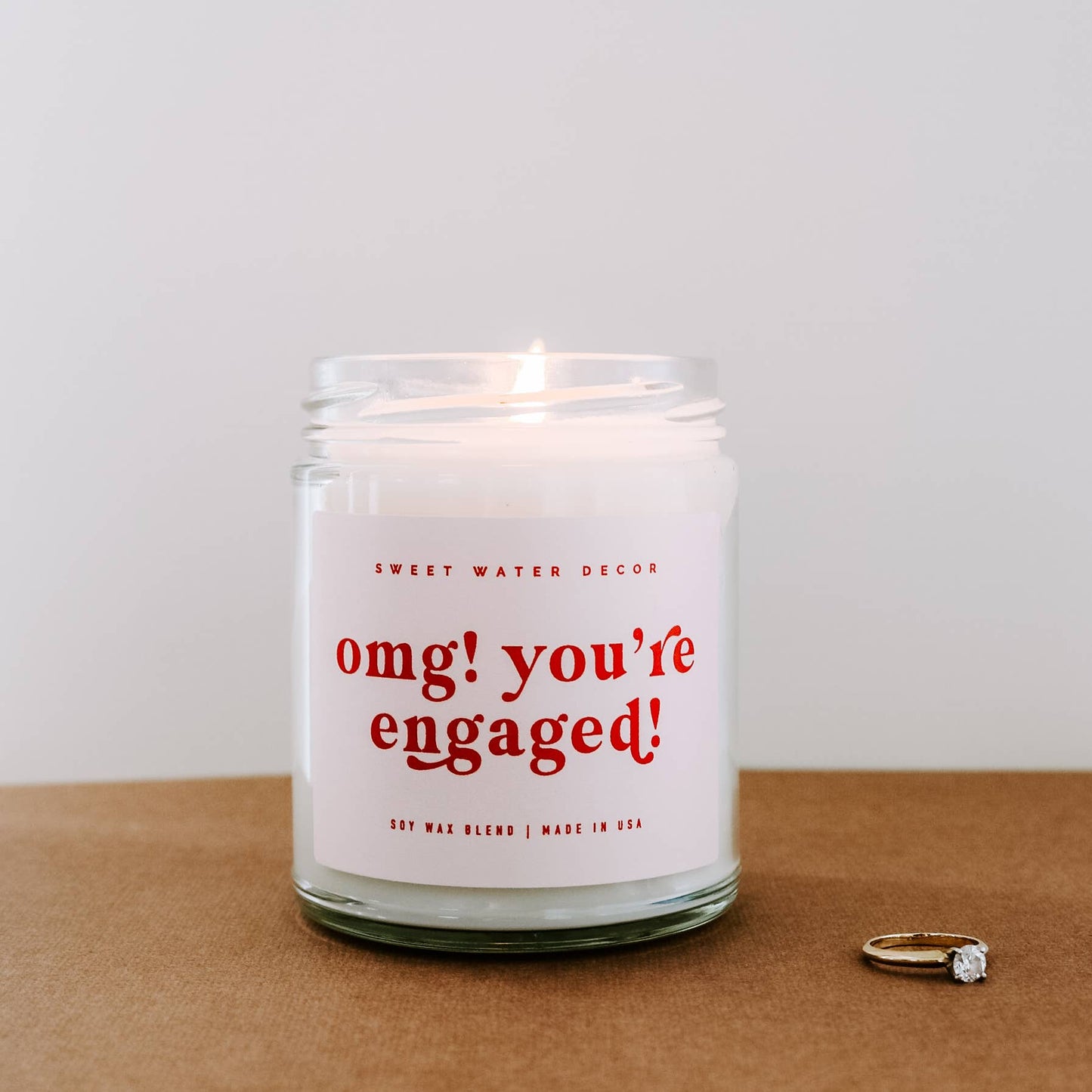 OMG! You're Engaged! Soy Candle - Clear Jar - Pink + Red
