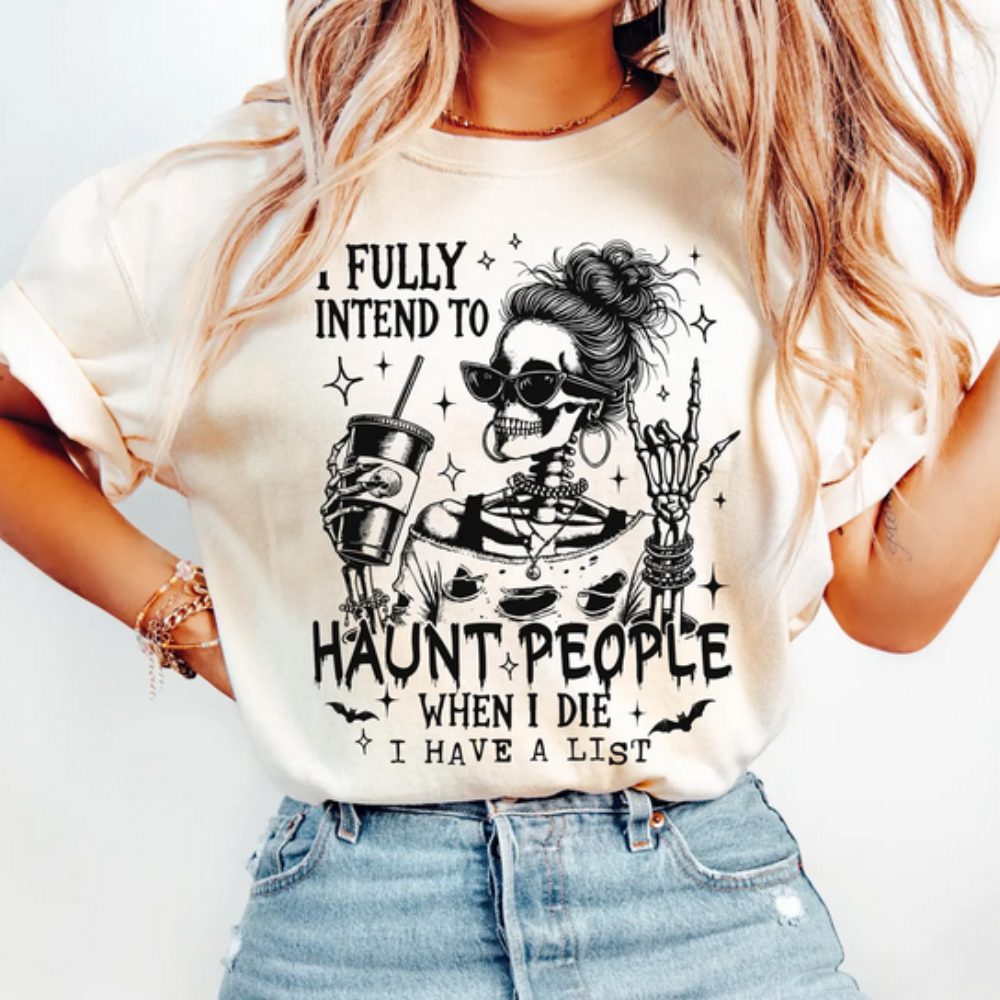 Funny Skeleton Halloween T-Shirt, I Fully Intend to Haunt