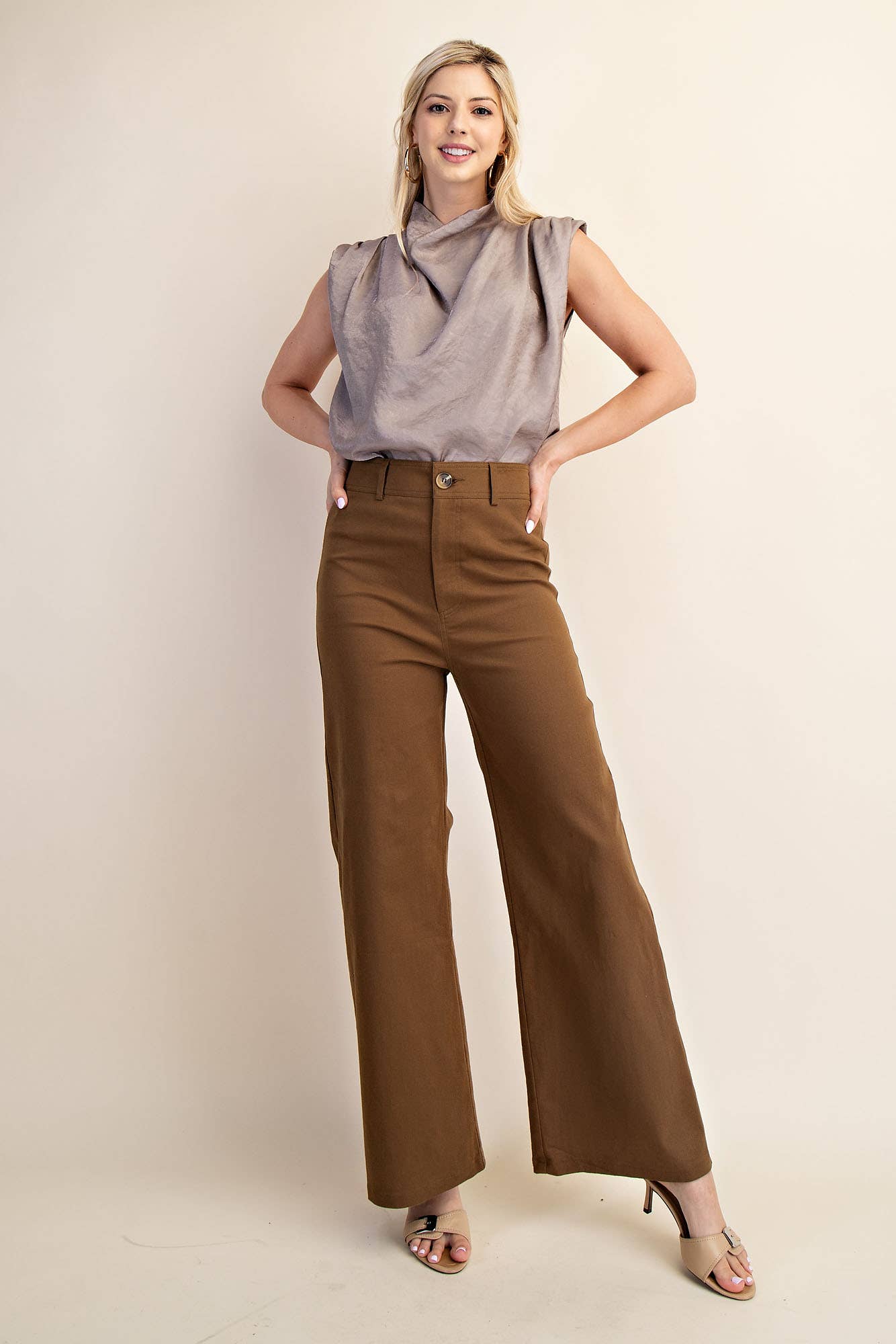 Cowl Neck Pleats Sleeveless Top