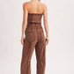 WASHED STRAPLESS SMOCKED WAIST DRAWSTRING JUMPSUIT