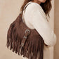 Faux Suede Cascade Fringe Shoulder Bag