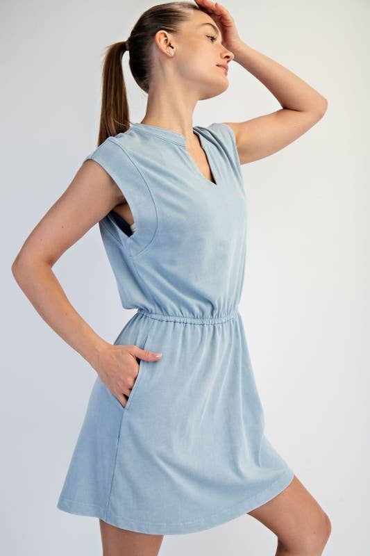 D021237-Sleeveless Mineral Washed Cotton Mini Dress