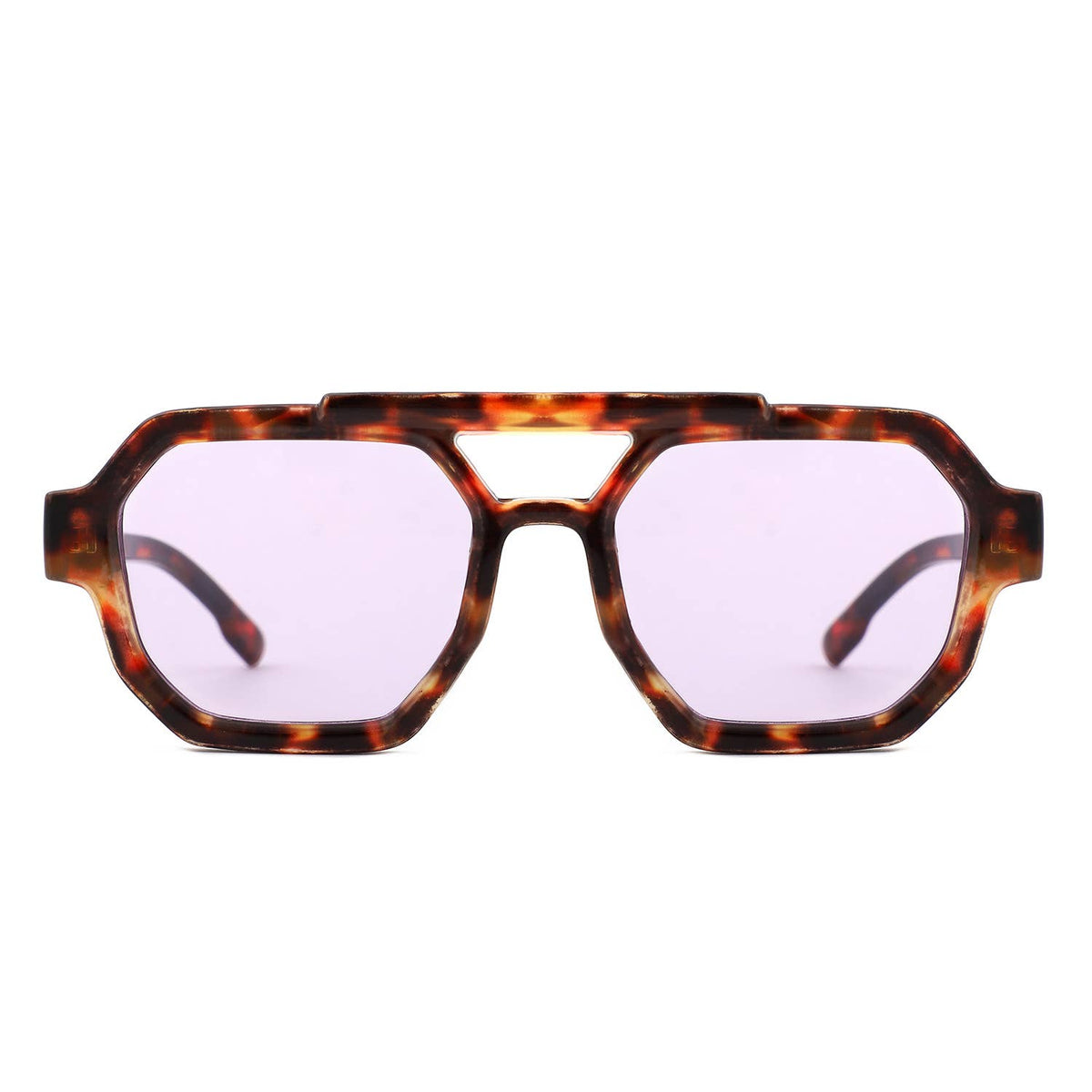 Square Geometric Block Aviator Brow-Bar Sunglasses