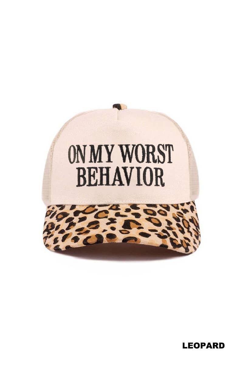 On My Worst Behavior Two Tone Mesh Snapback Hat  Zenana Consgt.