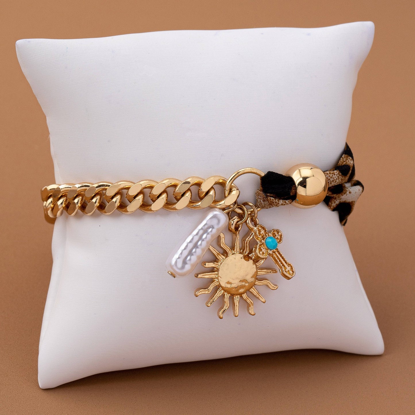 SCARF CHARM BRACELET- SUNBLAST CROSS PEARL CHARM | 80B1560
