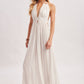 A CRINKLY CREPE DEEP V-NECK HALTER MAXI SUNDRESS