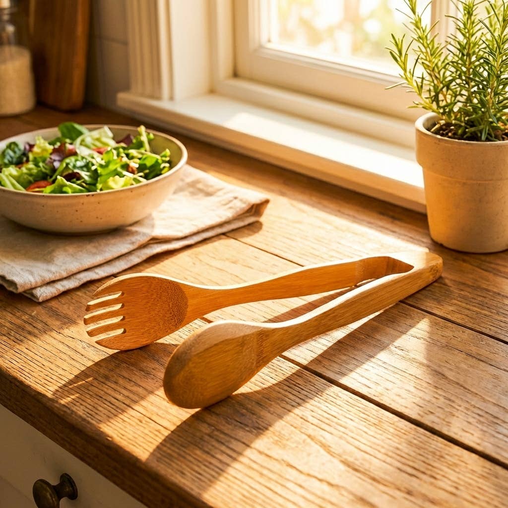 12" Bamboo Serving Tong with Fork End