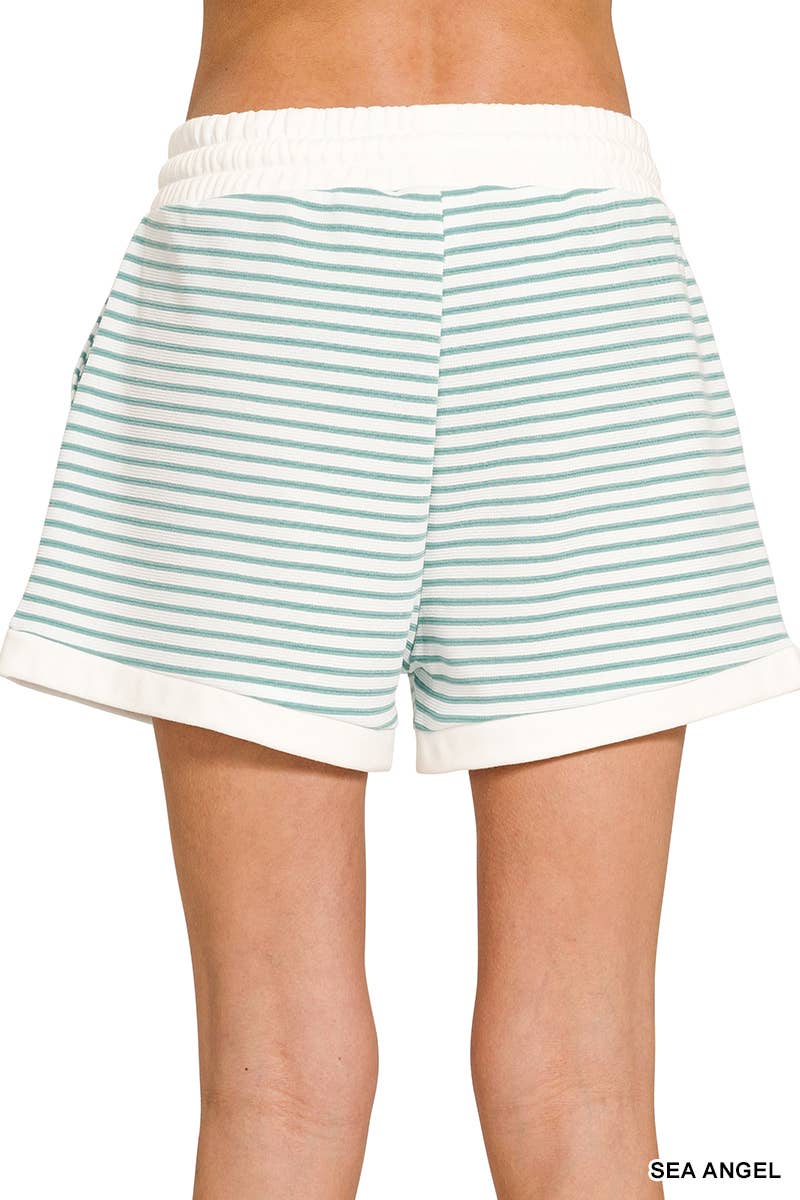 ....Stripe Contrast Trim Top & Shorts Set