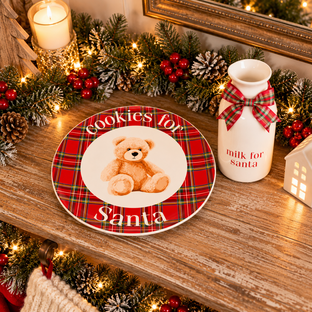 Cookies for Santa Christmas Gift Set, Red and Green Plaid