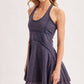 OPEN-BACK WASHED SCOOP HALTER-NECK MINI DRESS