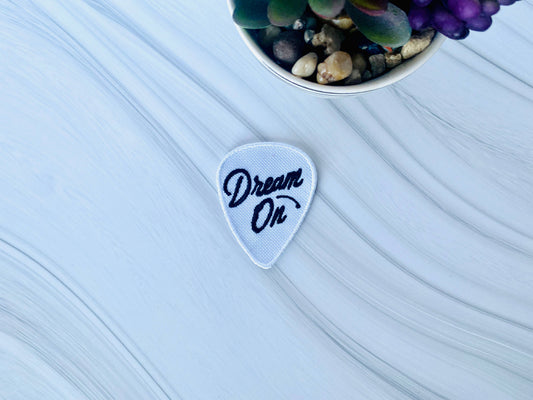 Dream on guitar pick embroidered iron-on hat patch