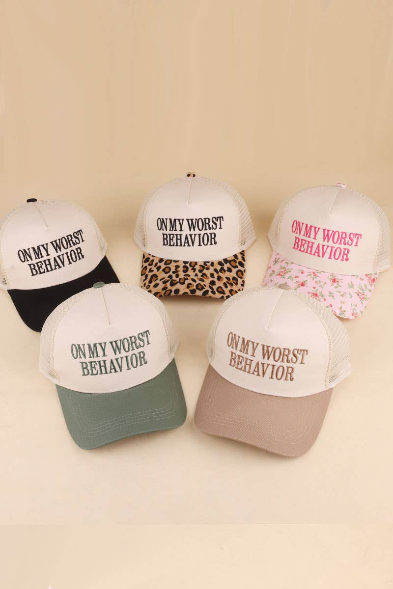 On My Worst Behavior Two Tone Mesh Snapback Hat  Zenana Consgt.