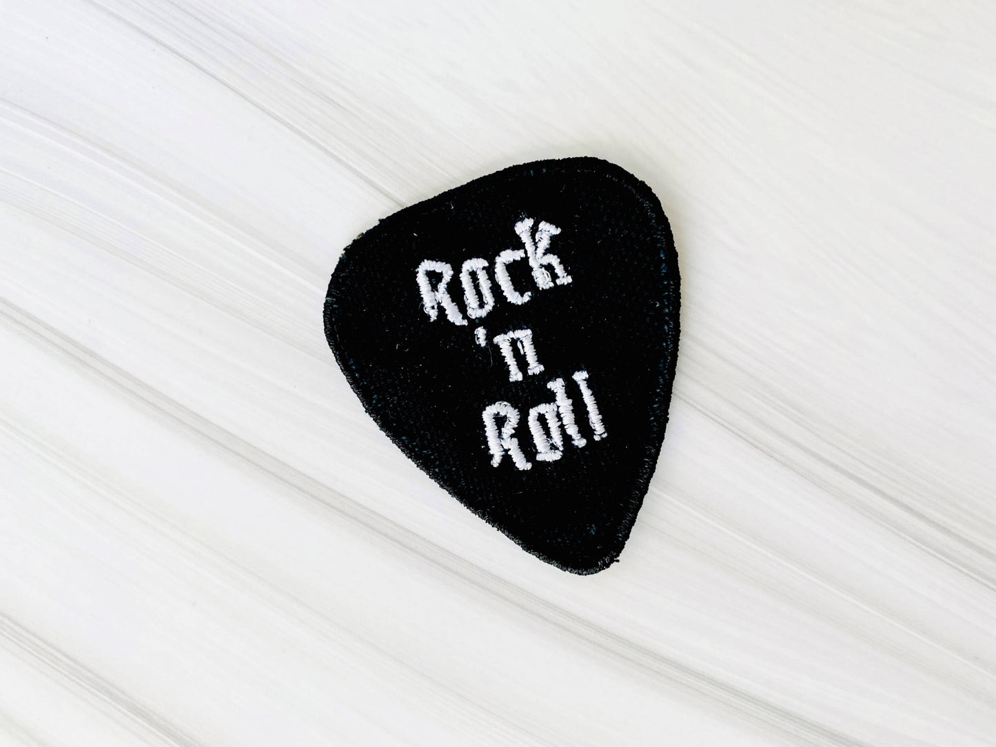 Rock n Roll guitar pick embroidered iron-on hat patch