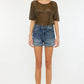 High Rise Fray Hem Denim Shorts KC9316M