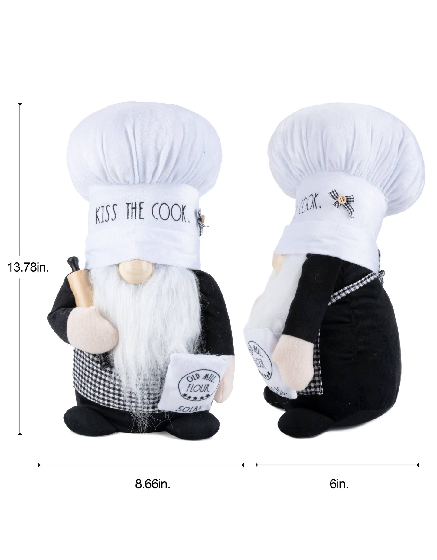 Rae Dunn “Kiss the Cook” Plush Baker Gnome with Rolling Pin
