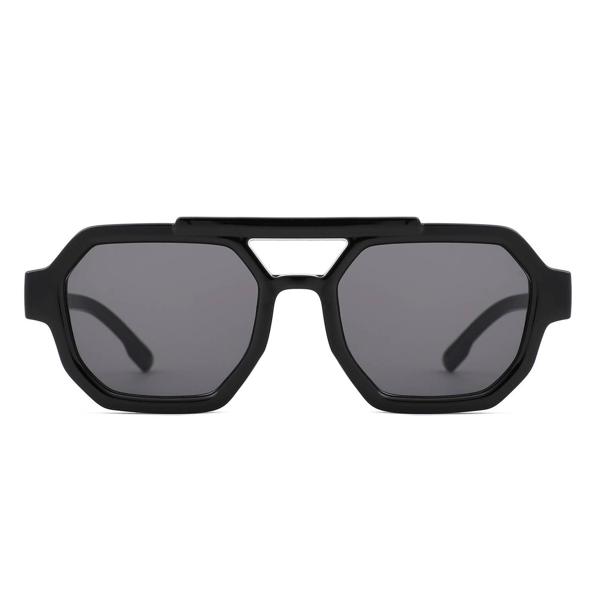 Square Geometric Block Aviator Brow-Bar Sunglasses