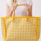 Checkered Fringe Trim Tote Bag