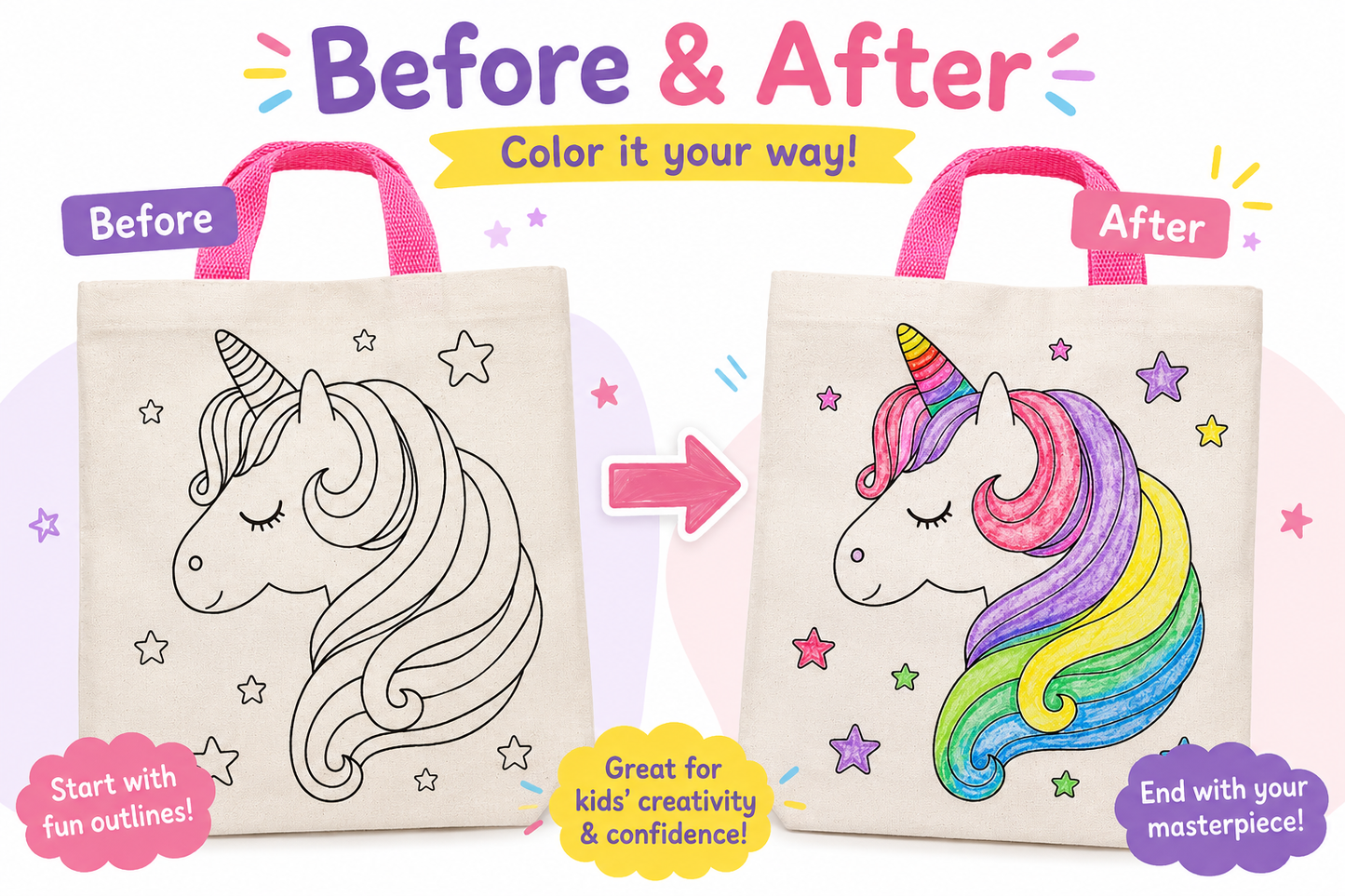 Kids Color Your Own Tote Bag Craft Kit – 5 Designs