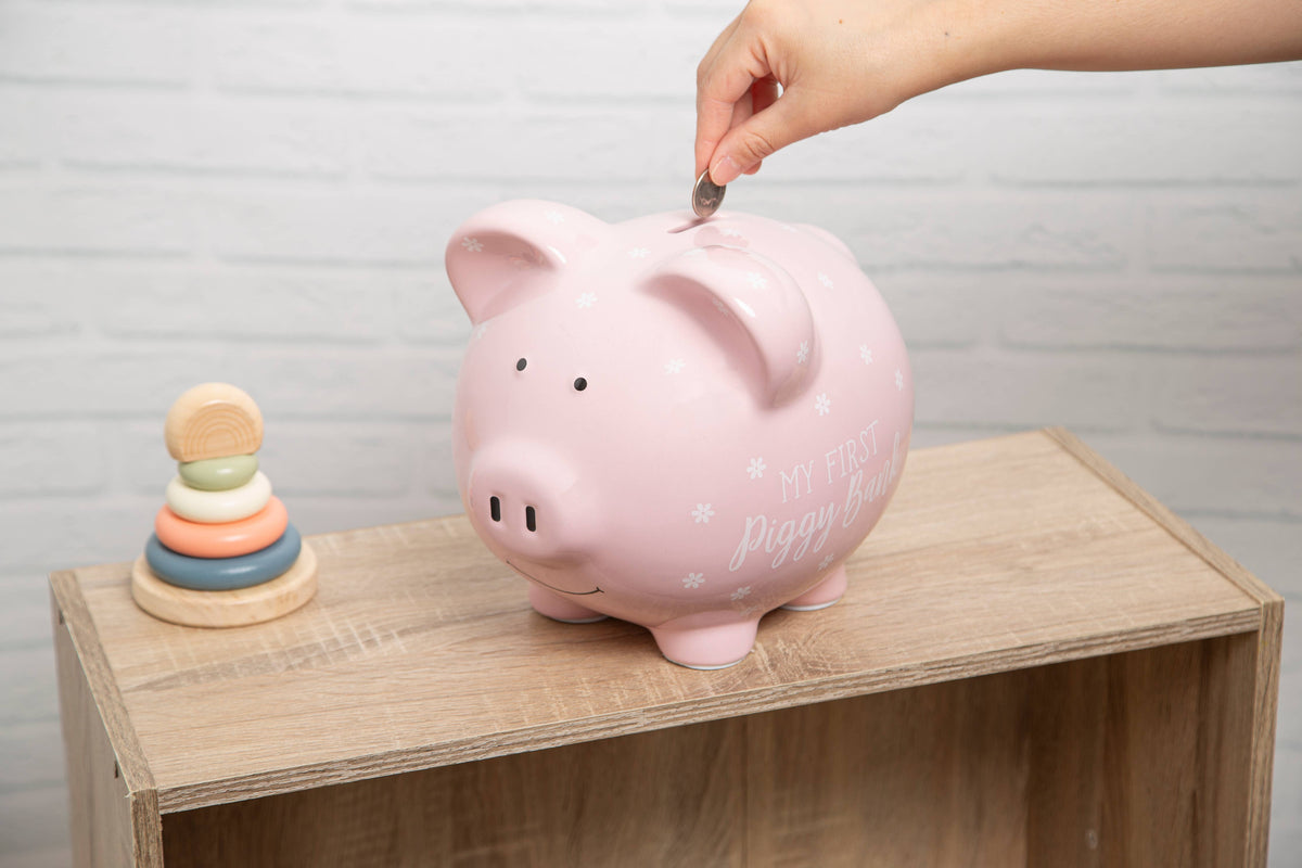 Large Ceramic My First Piggy Bank, Pink Floral