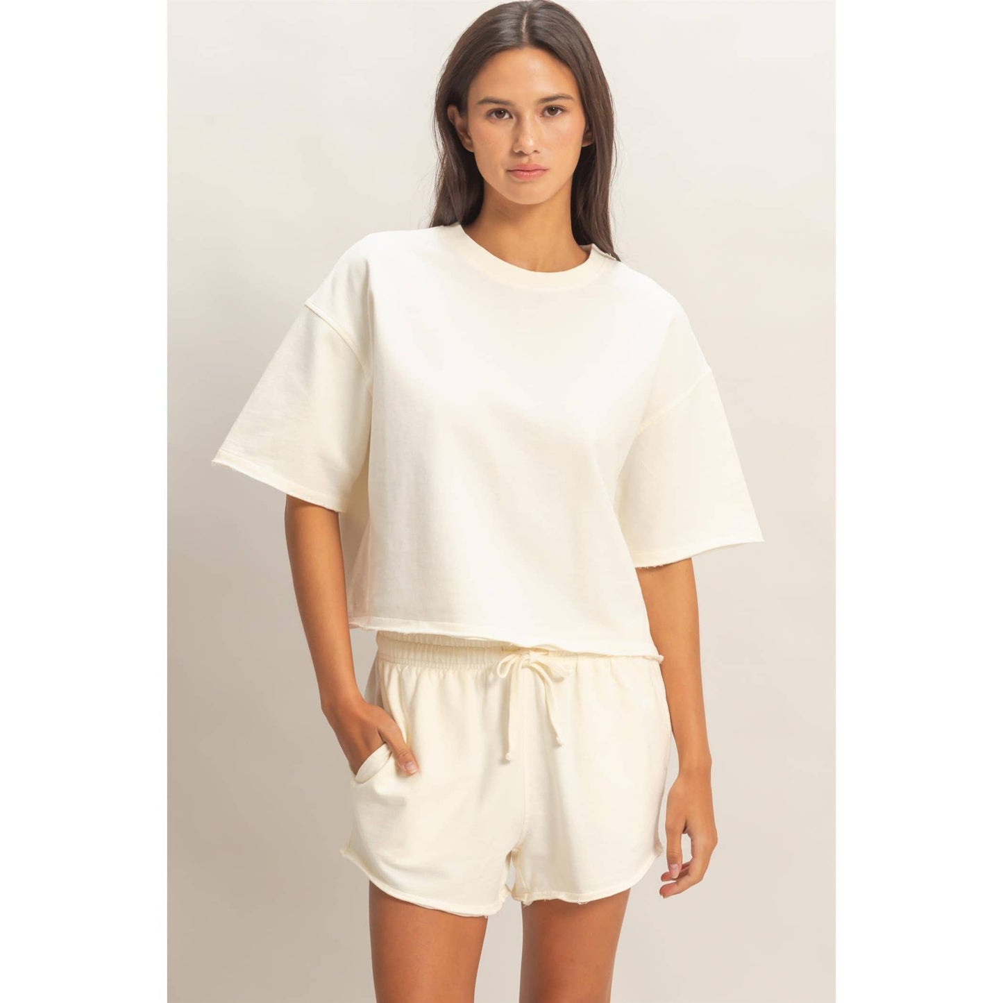 Short Sleeve Crew Neck Top And Shorts Set