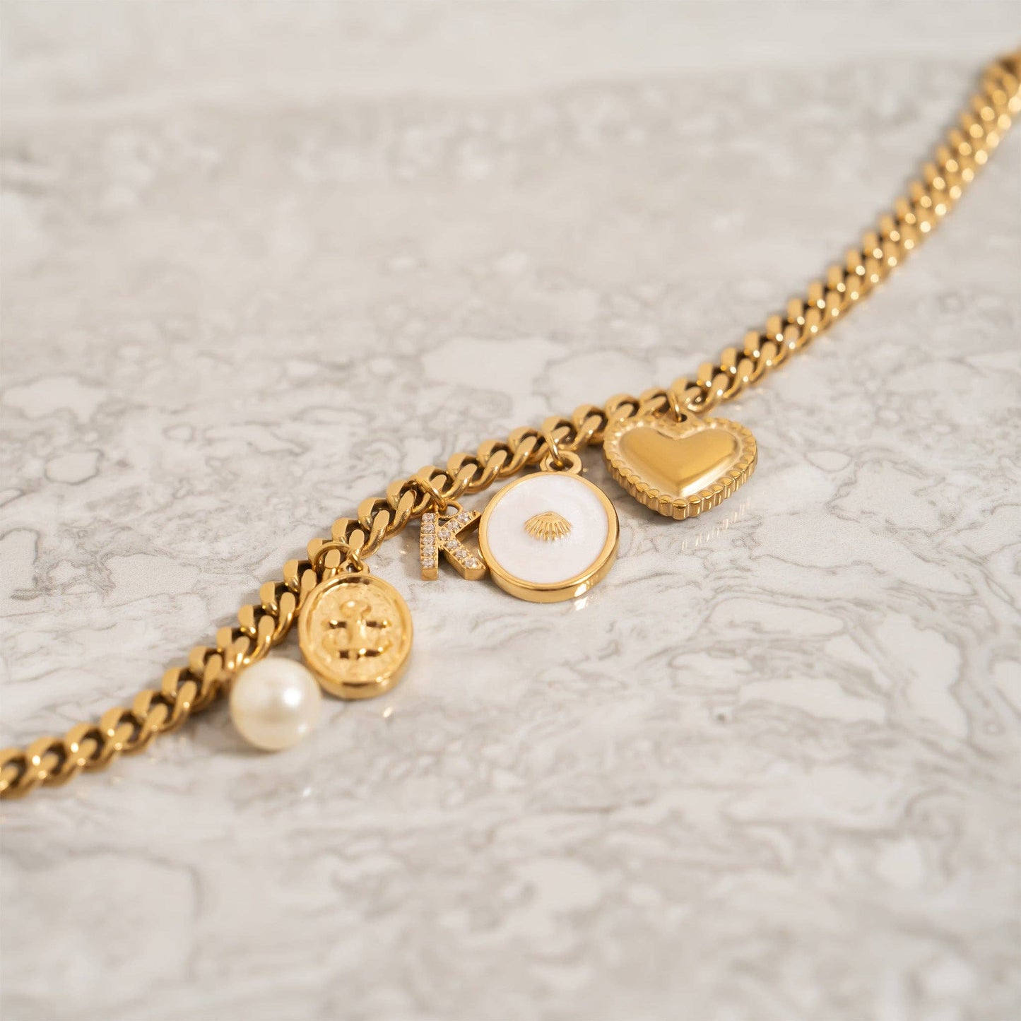 18K Gold PVD Stainless Steel White Enamel Charm with Shell