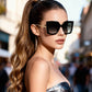 Luxurious Oversize Square Cat-Eye with Pearl-Tip Sunglasses