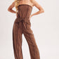 WASHED STRAPLESS SMOCKED WAIST DRAWSTRING JUMPSUIT