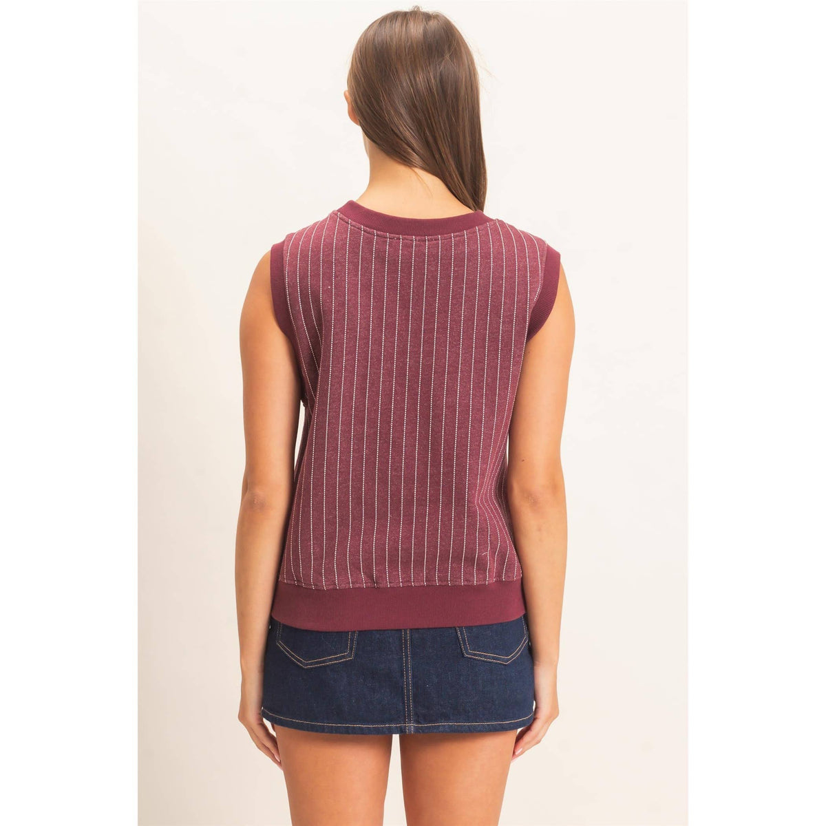 V-Neck Pinstripe Sleeveless Top