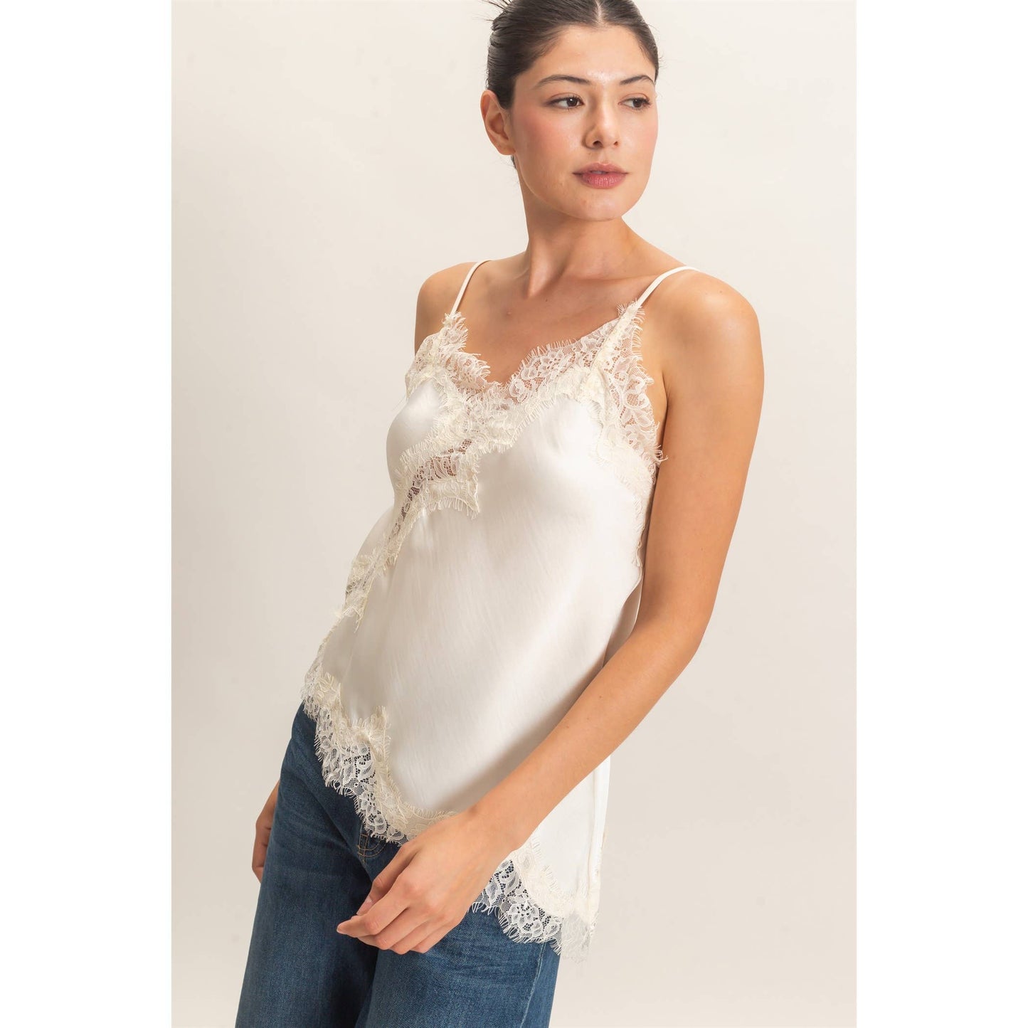 Asymmetrical Satin Lace Top
