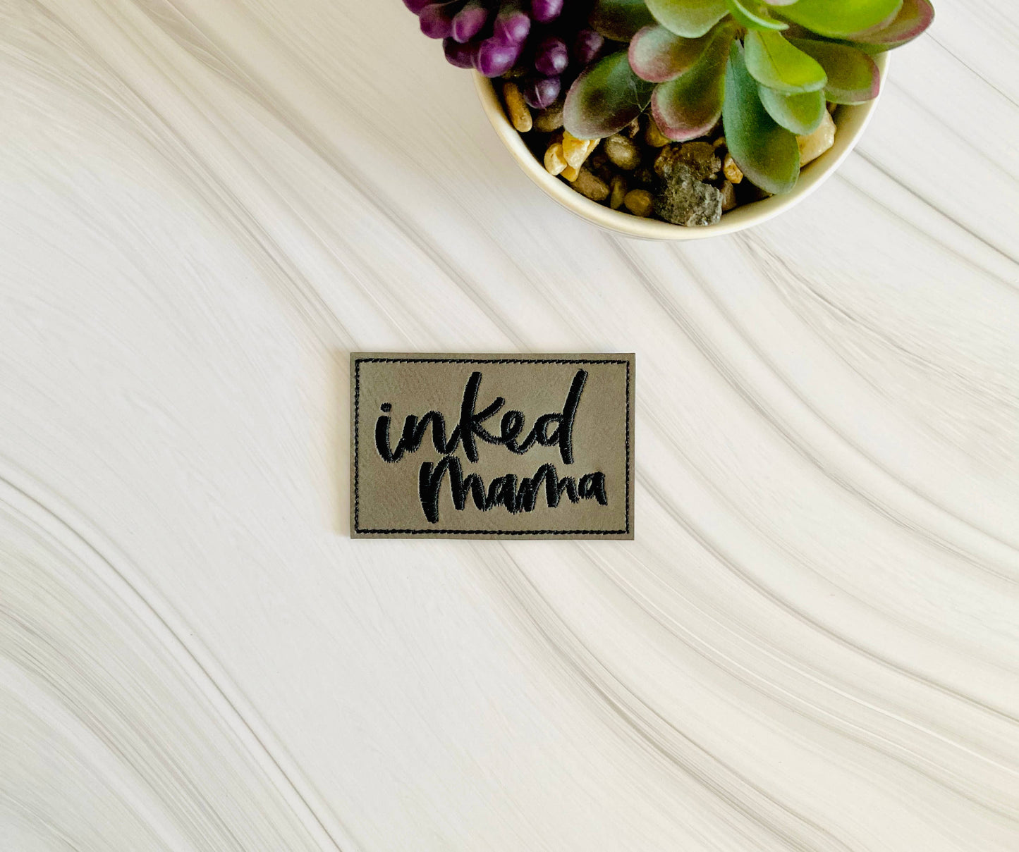 Inked Mama embroidered leather hat patch