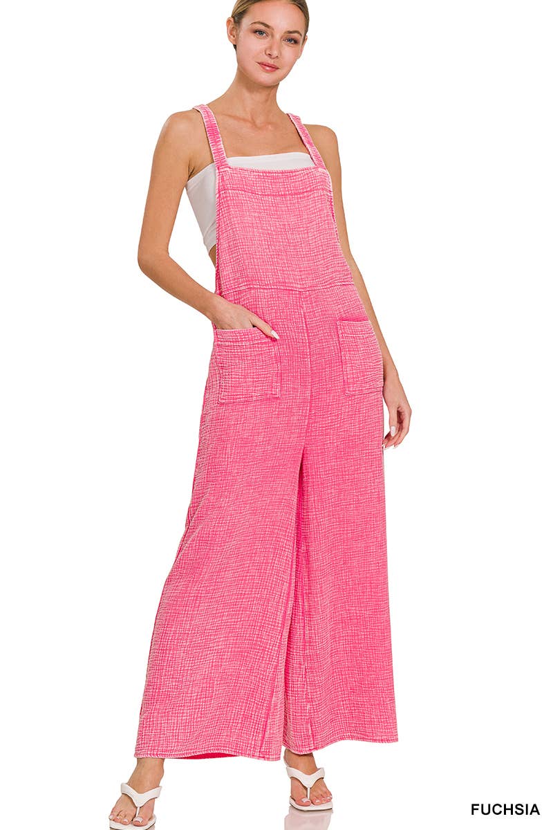 ..Washed Double Gauze Wide Leg Overalls