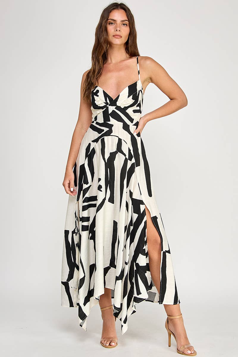 Abstract Print Sleeveless Maxi Dress