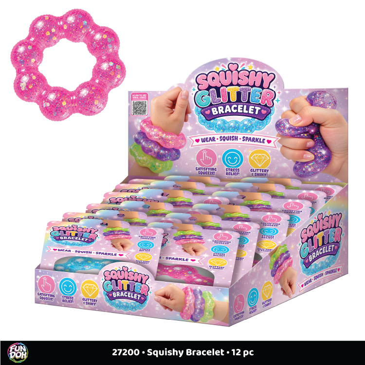 Fun Doh Squishy Sparkle Glitter Sensory Bracelet- 12/Display