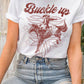 BUCKLE UP COWBOY BOOTS STITCH PATTERN GRAPHIC TEE