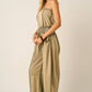 MINERAL WASH CONTRAST STITCH BARREL LEG JUMPSUIT