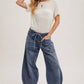 DENIM MID-WAIST DRAWSTRINGS BARREL JEANS