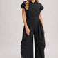 BUTTON DOWN UTILITY SHIRTING JUMPSUIT
