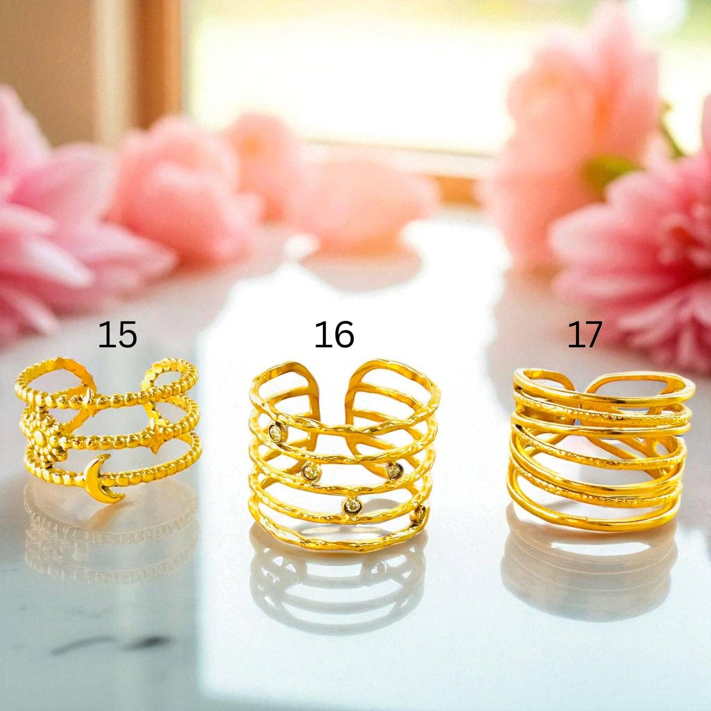 Waterproof 18K Gold Plated Rings Stackable Dainty, Statement