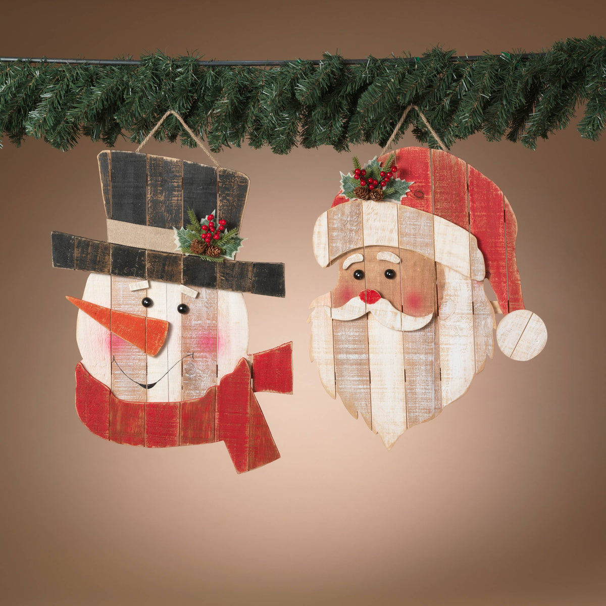 Christmas 21.7"H Wood Santa & Snowman Wall Decor, 2 Assorted